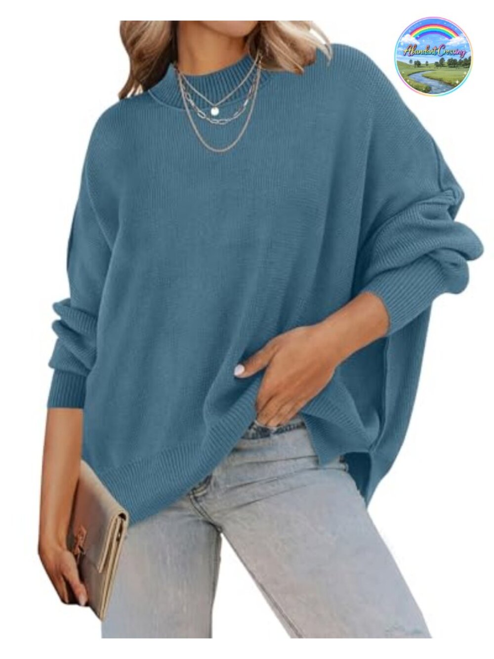 Oversized Striped Ribbed Knit Sweater Batwing Sleeve Tunic Pullover